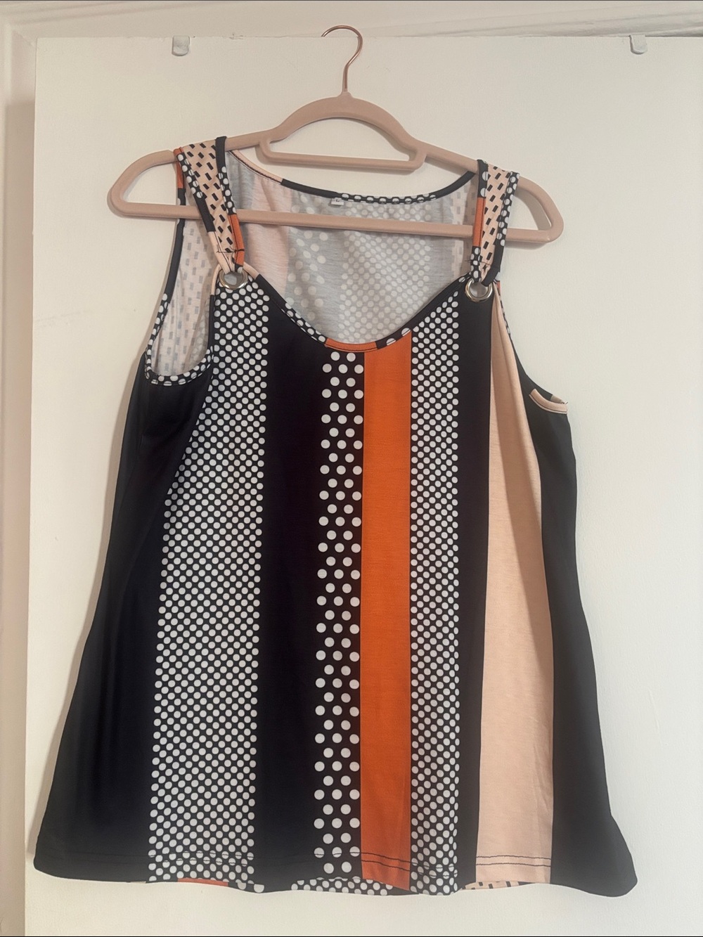 Striped & Polka Dot Sleeveless Tank Top in Black, Orange, Cream